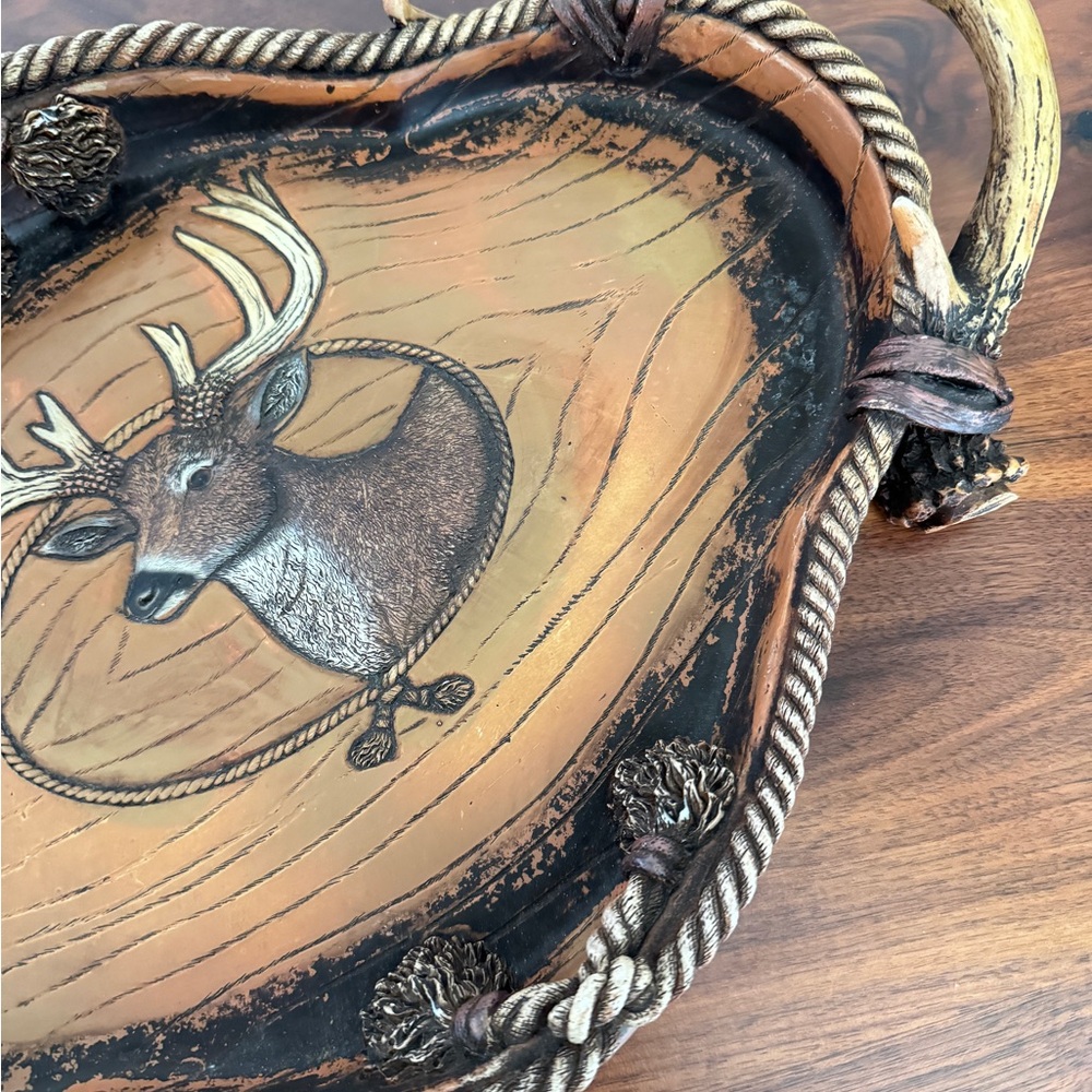 Vintage Hunting Lodge/Cabin/Rustic/Cowboy TRAY With A Deer/Rope/Antler Design - Picture 4 of 7